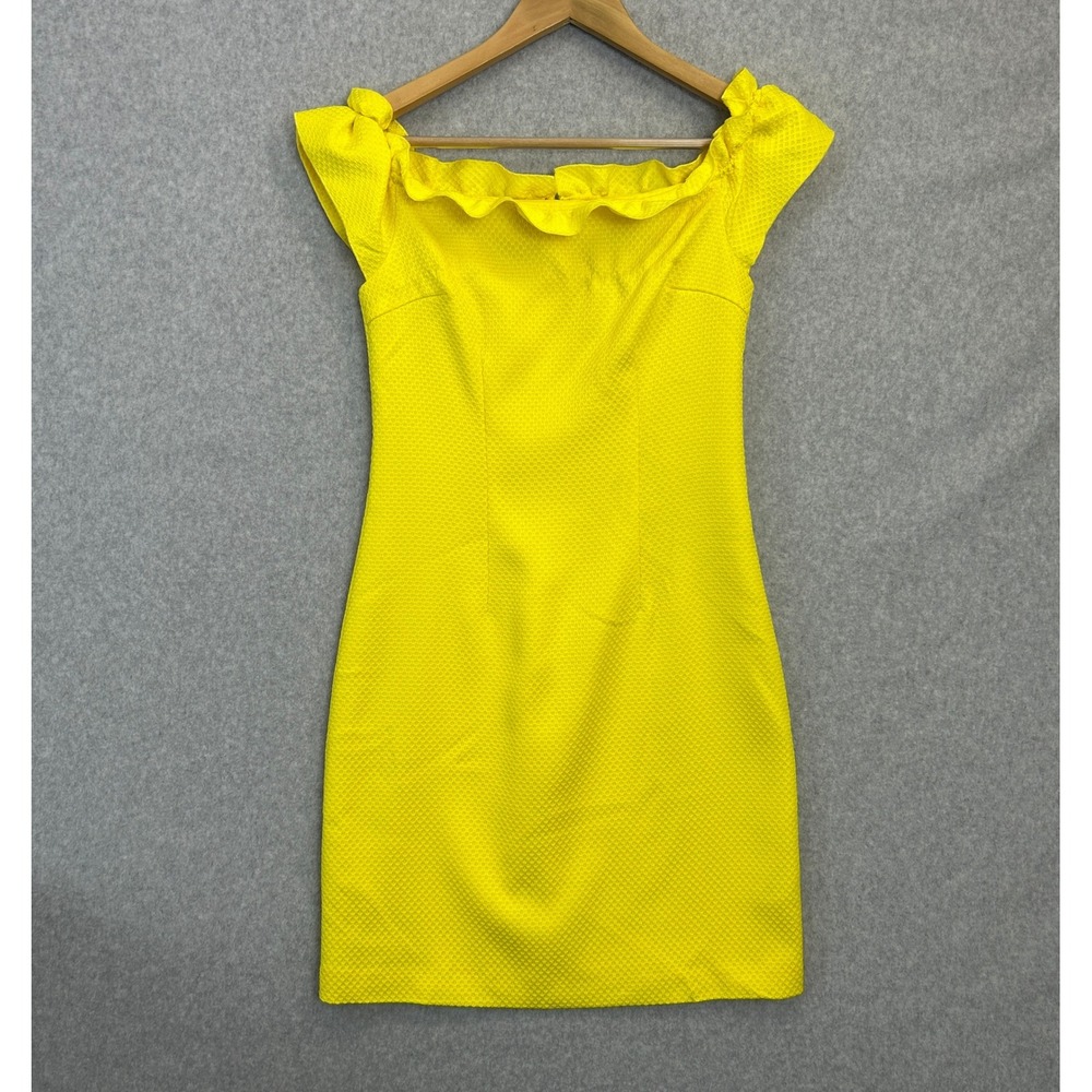 Trina Turk Size 0 Seek Dress Bright Yellow Ruffle Off The Shoulder Sheath NWT